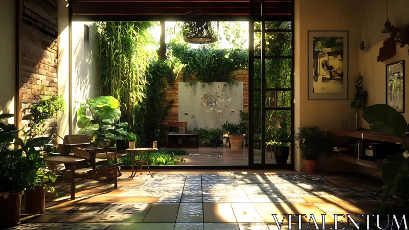 Sunlit interior courtyard connects living space and garden