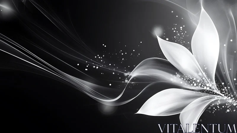 Abstract luminous petals unfold in flowing monochrome light.