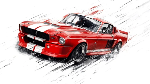 Red racing fastback rendered with dynamic motion streak abstraction