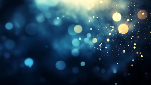 Defocused blue background with dispersed circular light bokeh.