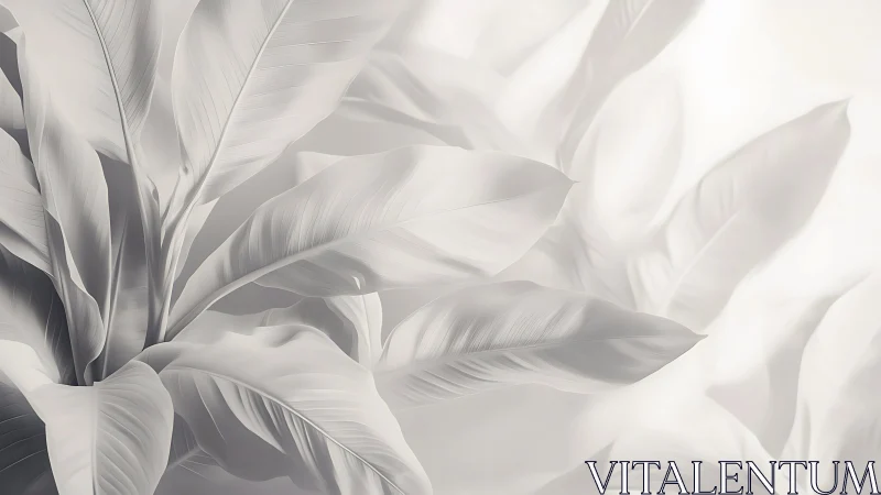 Monochrome banana leaves form soft layered botanical study