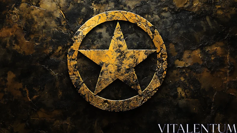 Weathered golden star emblem on textured dark relief surface