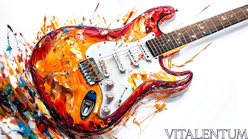 Painterly electric guitar in dynamic impasto abstraction.
