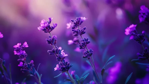 Lavender Blossoms Under Neon Illumination.