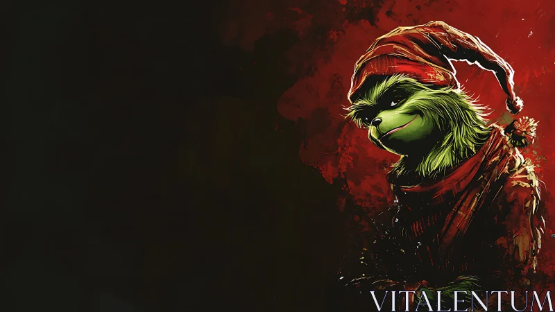 Digital painting portrait of sly green creature in red cloak.