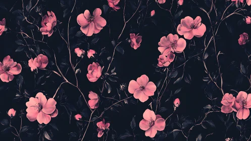 Pink Blooms Against the Night: Delicate Flowers Dream.