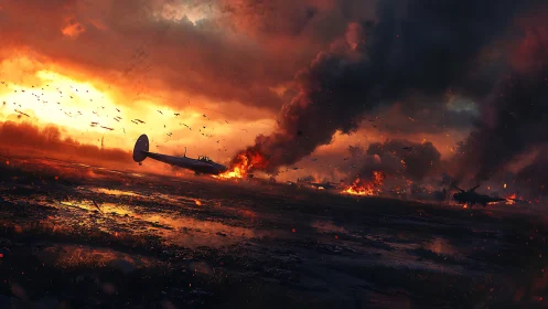 Military Aircraft in Warzone with Explosions