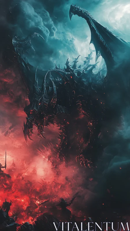 Infernal sky wyrm rages above a crimson warstorm horizon.