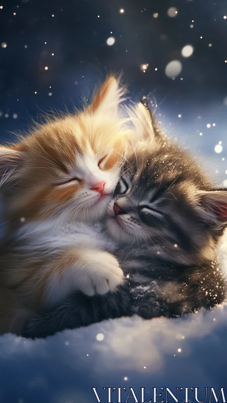 Two Calico Kittens in Winter Setting with Bokeh.