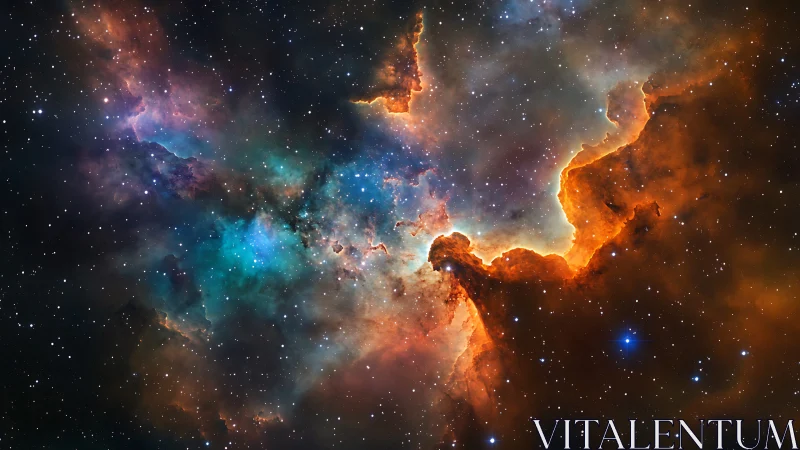 Nebula foxfire blooms in a star-salted cosmic canyon.