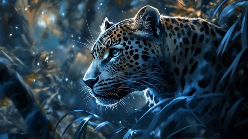 Majestic Snow Leopard Emerges with Piercing Blue Eyes