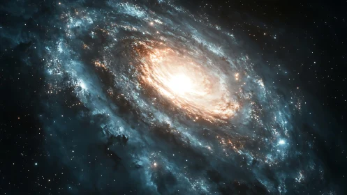High-luminosity spiral galaxy rendered with dense star-forming arms