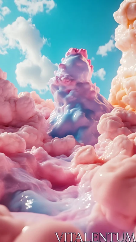 Dreamy pastel meringue hills beneath a clear summer sky.