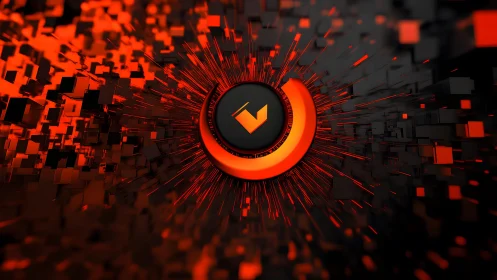 Futuristic Black and Orange 3D Abstract Digital Explosion Artwork.
