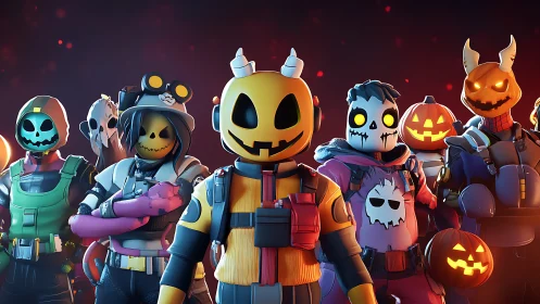 Colorful pumpkin squad ready for playful Halloween chaos.