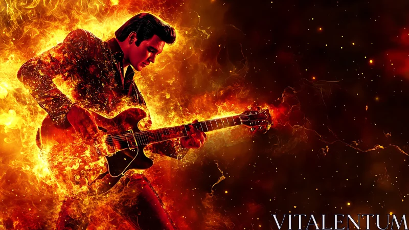 Starlit firestorm guitarist shredding in molten nebula glow.