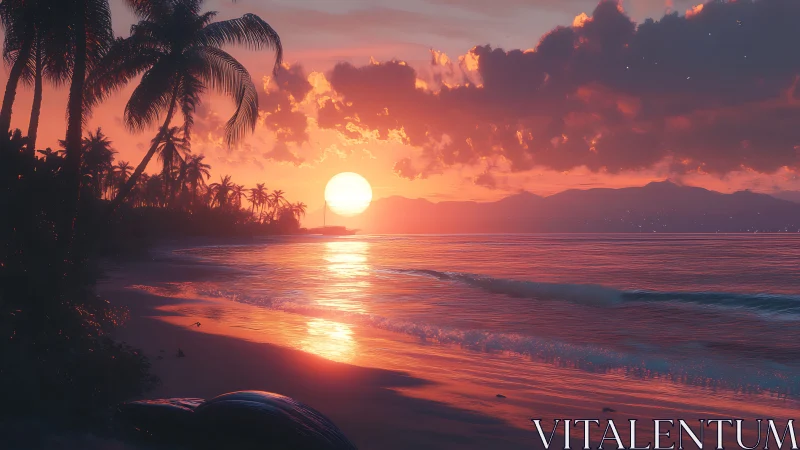 Sunset paints a tranquil tropical beach in glowing pastels