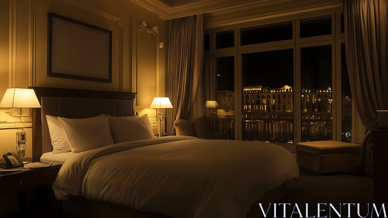 Golden city lights cradling a cozy hotel nightscape.