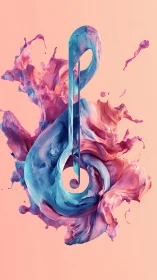 Paint-like fluid shapes form a stylized musical symbol