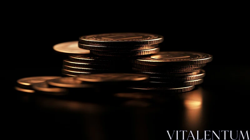 Low key coin stacks with cinematic metallic rim lighting study.