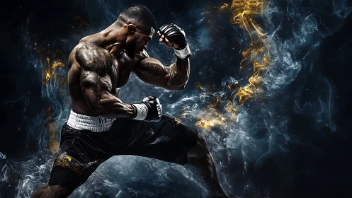 Professional Boxer Mid-Motion with Dynamic Energy Effects