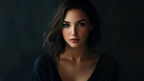 Digital chiaroscuro portrait under soft directional keylight.