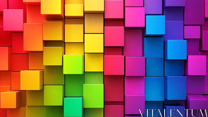 Vibrant 3D cubes form a dynamic rainbow geometric wall