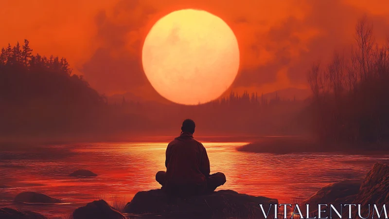 Sun-drunk horizon cradles a lone meditator in ember light