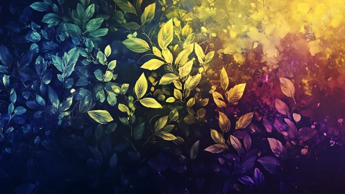 Luminous painted leaves drift gently through glowing twilight