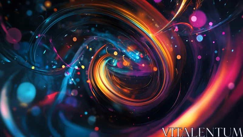 Digital painting vortex of neon light trails and motion fields.