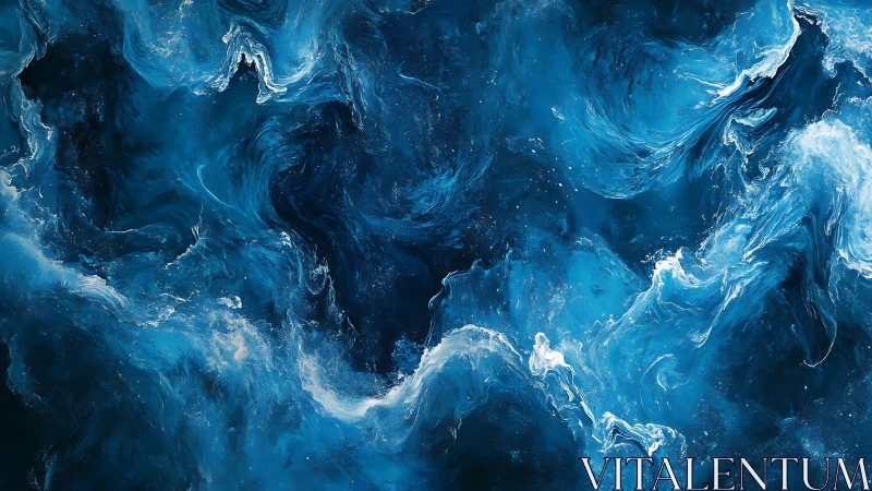 Swirling deep blue abstract waves in fluid motion art