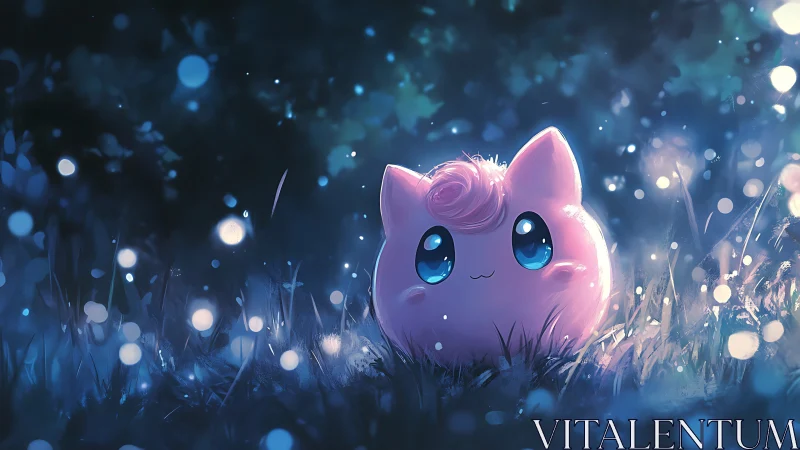 Soft pink creature glows in a dreamy moonlit forest clearing
