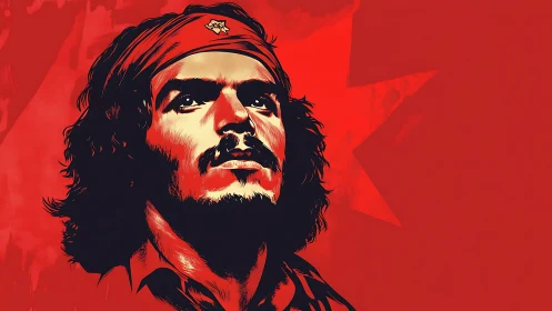 Revolutionary portrait in red tonal posterized contrast.