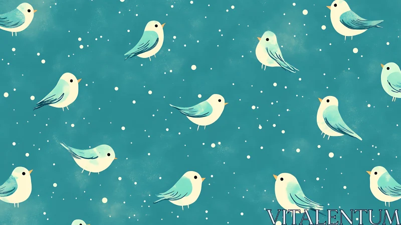 Cute Blue Birds Seamless Pattern in Whimsical Cartoon Style.