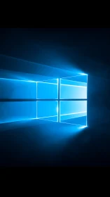 Radiant blue window logo with luminous perspective glow.