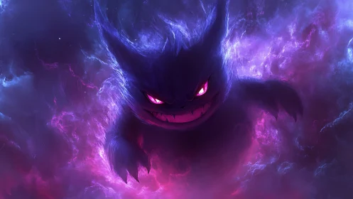 Spectral neon entity emerging through luminous astral fog.