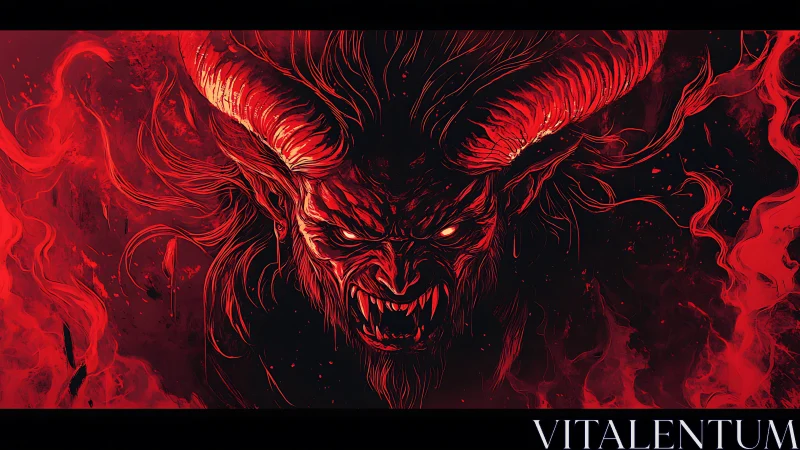 Infernal horned king roaring from a wildfire abyssal void.