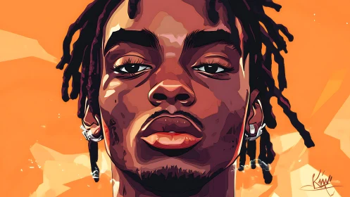 Vector portrait with cell-shaded gradients and bold warm palette balance