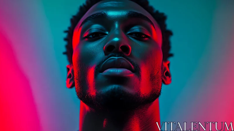 Portrait uses opposing cyan and magenta side lighting on face