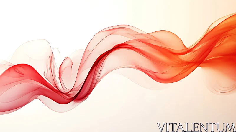 Crimson translucent waveforms flowing across soft ivory field.