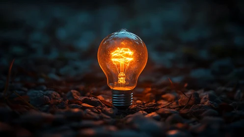 Lone riverbed lightbulb cradling a tiny ember of wonder.