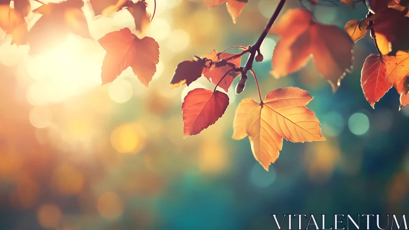 Backlit maple leaves with shallow depth of field bokeh glow