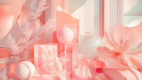 Cotton-candy geometry quietly cradles blossoming glass orbs