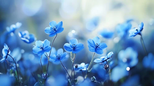 Blue Flowers in Soft Focus Field.