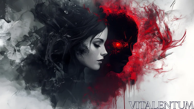 Whispers of a calm woman beside her glowing red shadow