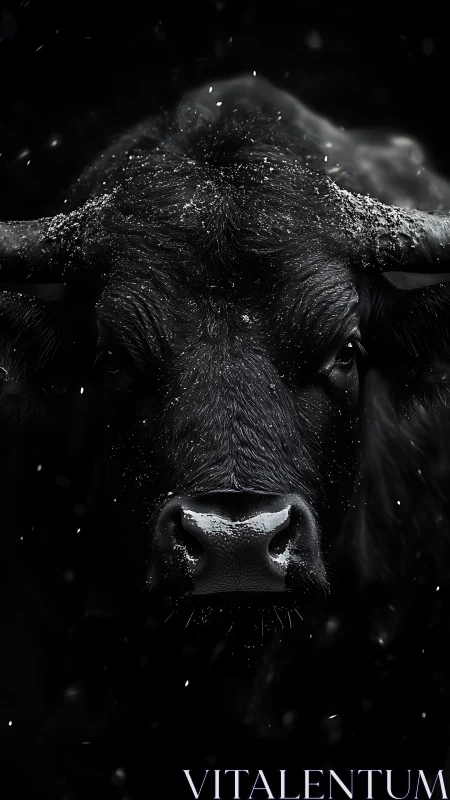 Midnight buffalo materializes from storm-lit darkness