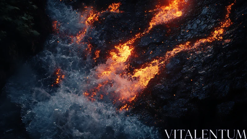 Incandescent Magma Flow Through Fractured Terrain Surface.