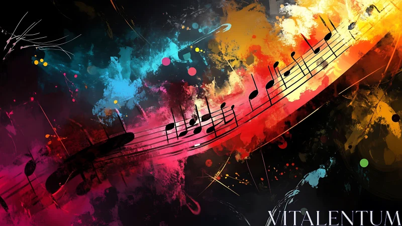 Dynamic musical staff arcs through high-contrast abstract color spectrum