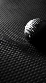 Dimples in the dark: moody macro portrait of a golf ball.