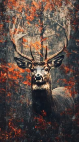 Stag of embered leaves standing tall in haunted autumn hush.